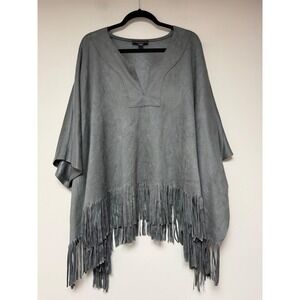 Karen Kane Faux‎ Suede Fringe Poncho Cape Gray M L